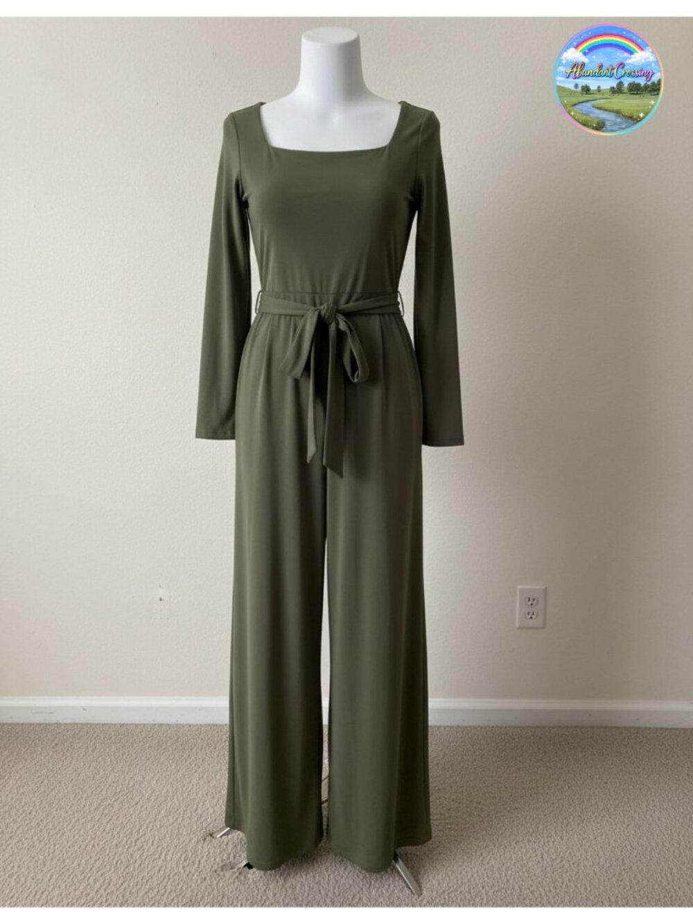 Womens Ribbed Knit Jumpsuit Dressy Long Sleeve Square Neck Belted Wide Leg
